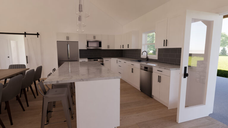 The-Aspen-Barndominium-Plan-open-kitchen-with-granite-countertops