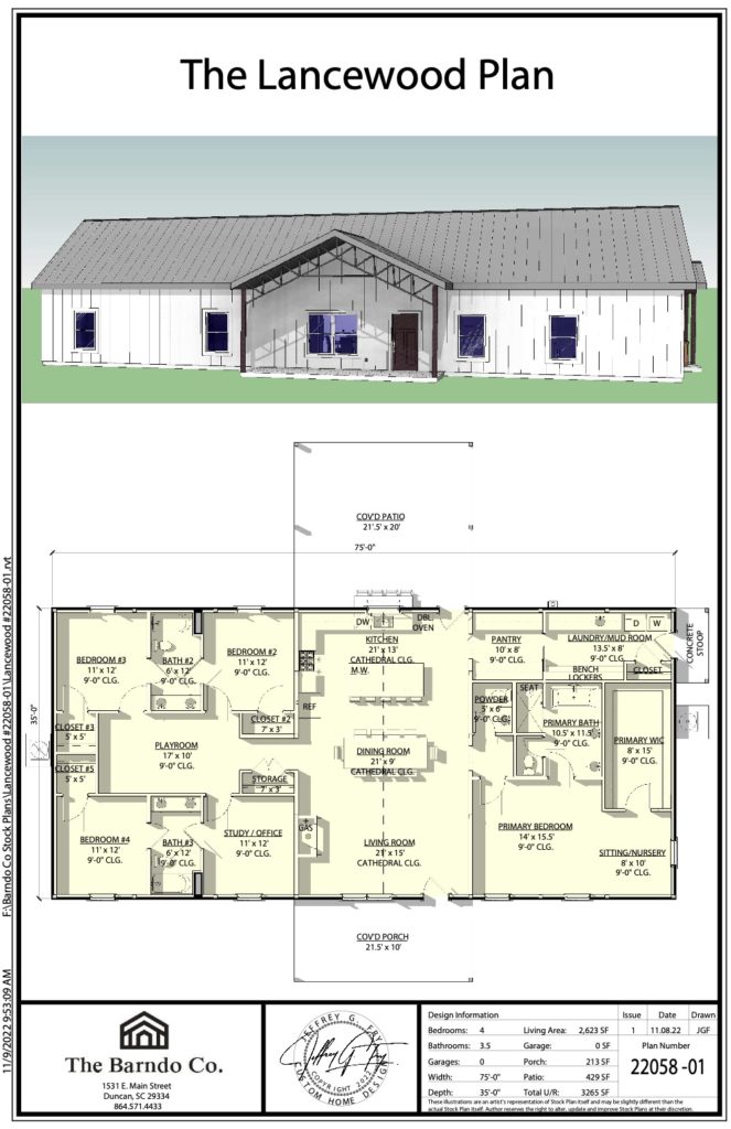 Ranch-Style Barndominium with 4 bedrooms, office, & nursery area