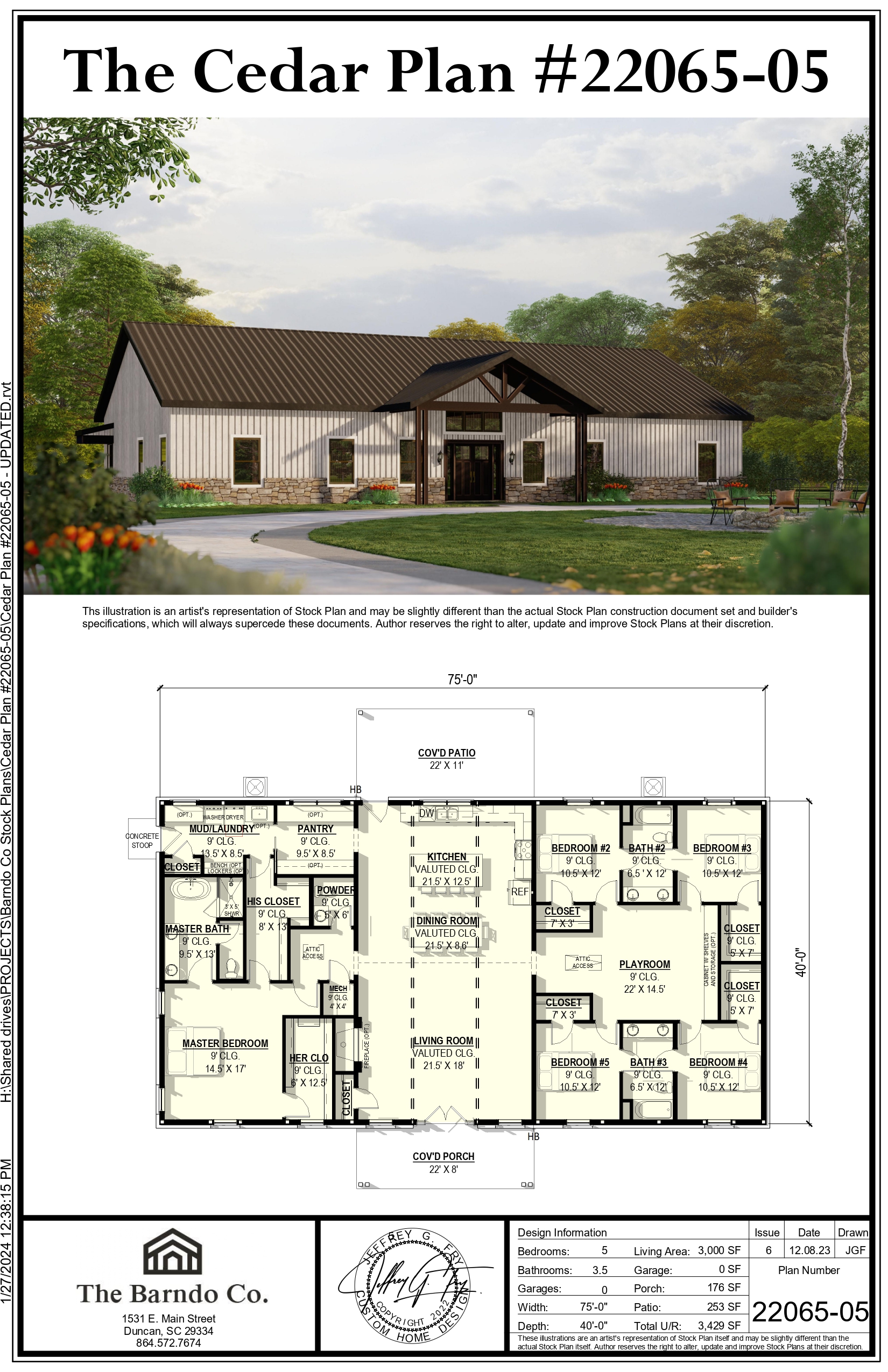 5 Bedroom 2.5 Bath Barndominium with 2 Car Garage