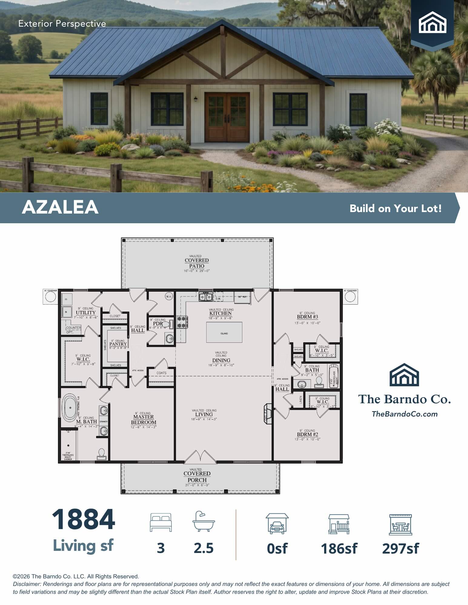 Azalea Floor Plan | 3 Bed, 2.5 Bath Barndo with Vaulted Ceilings